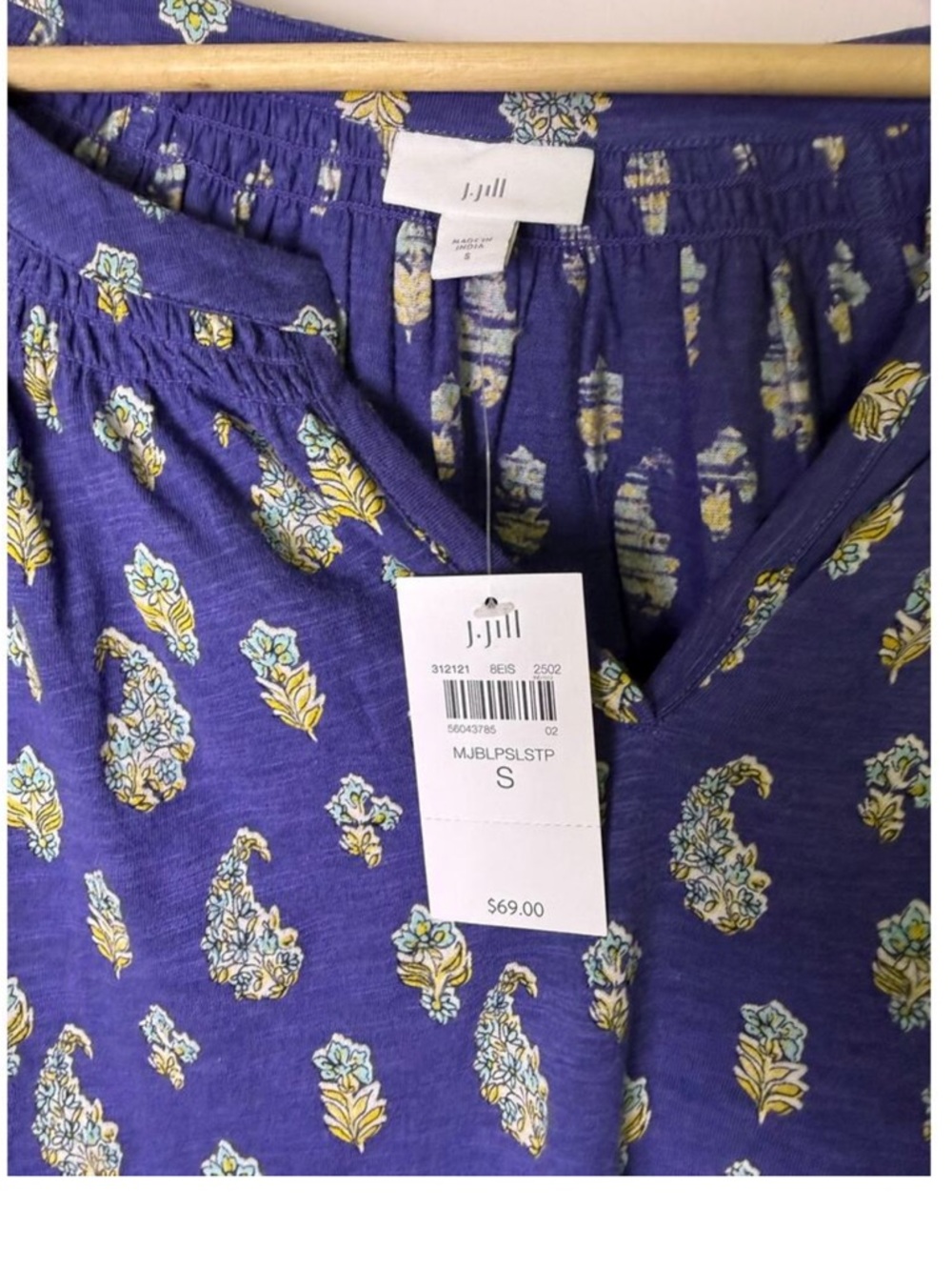 J. Jill Paisley Print Long-Sleeve V-Neck Top in Navy - Picture 2 of 9